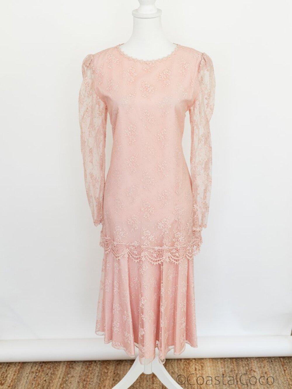 Vintage Barbara Chodos Michael Marcella Dress Size 10 Pink Lace & Taffeta 80s